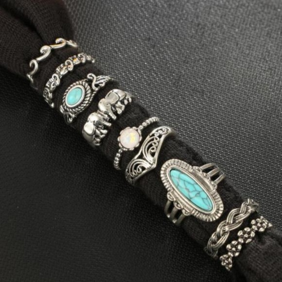 NEW 9pc boho turquoise ring set - Picture 3 of 6